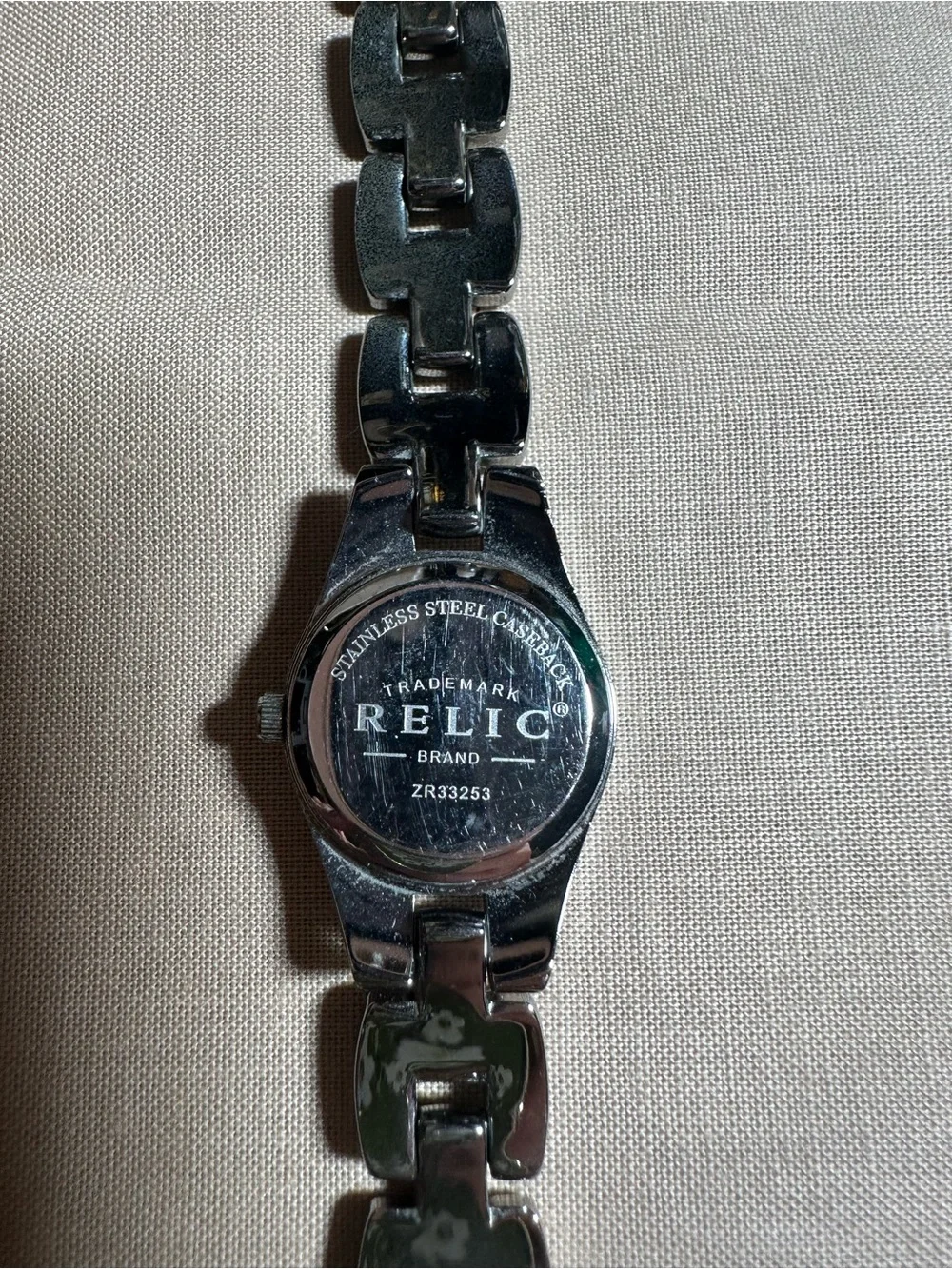 Relic Silver Chain-Link Watch with Blue Sunburst Dial